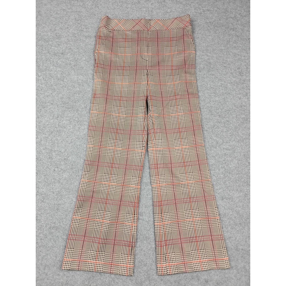 Spanx Pants Womens M Beige Plaid Knit Pull On Stretch Dress Work Career